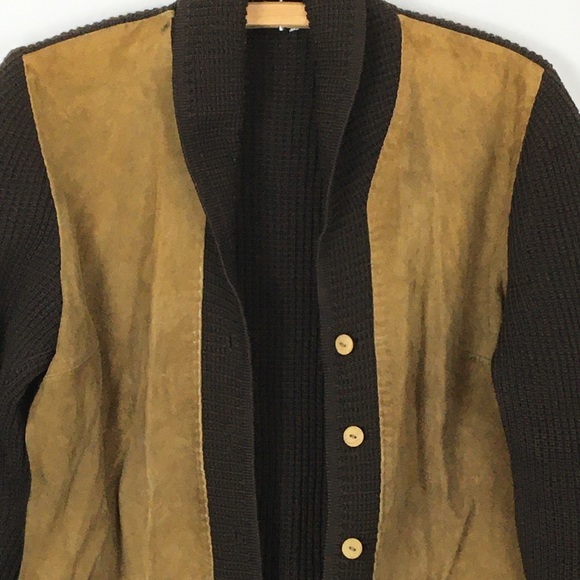 Vintage 1970s Wool Suede Cardigan brown tan - Picture 2 of 16